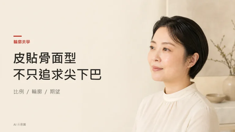AI 示意圖：成年東亞女性自然側面輪廓，保留面頰飽滿度及正常下巴比例。